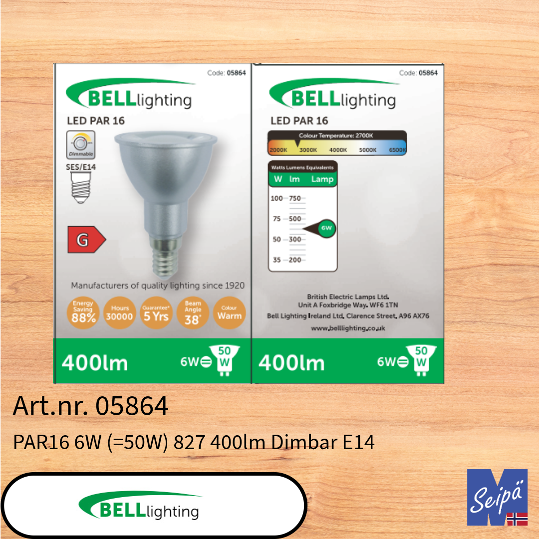 BELL LED-lyskilde PAR-reflektor PAR38 PAR30 PAR25 PAR20 E27 PAR16 E14 reflektor EEK= F & G med skrusokkel, LED 30.000 timer 5 års garanti Art.nr. 05864 05865 05866 05867 05868