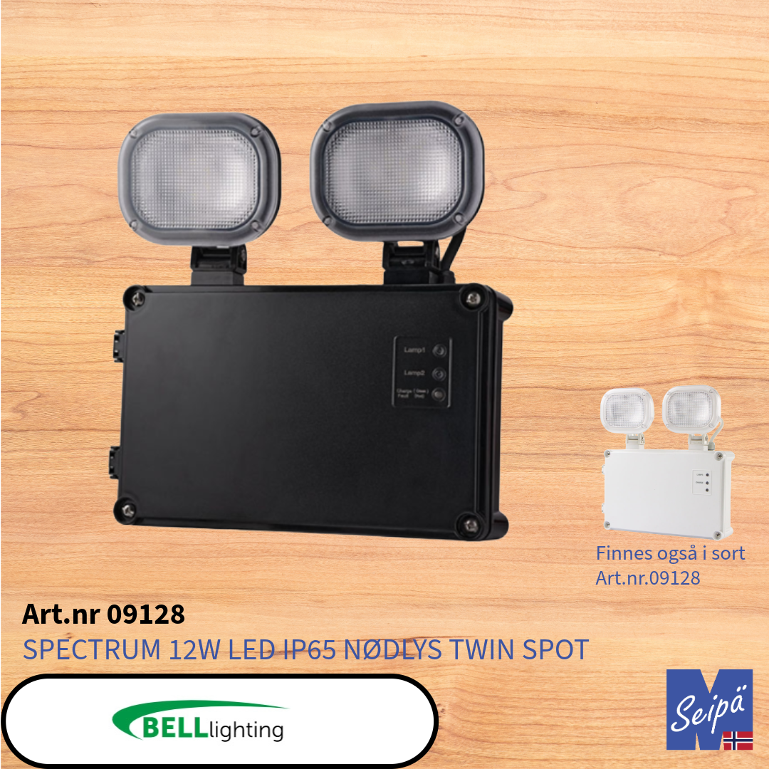 BELL Spectrum LED TWIN SPOT IP65 12W Nødlys m/selvtest Art nr 09088V2