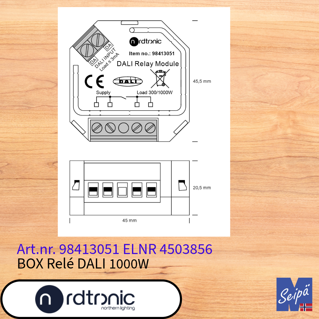 NORDTRONIC DALI Box Relé for veggboks 1000W LED for plassering bak bryter Art nr 98413051