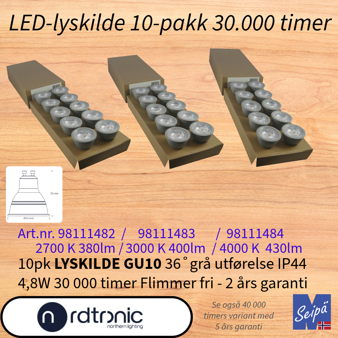 NORDTRONIC FAST INSTALL ECO GU10 uten LED-lyskilder LED Art nr 70111120-70111110