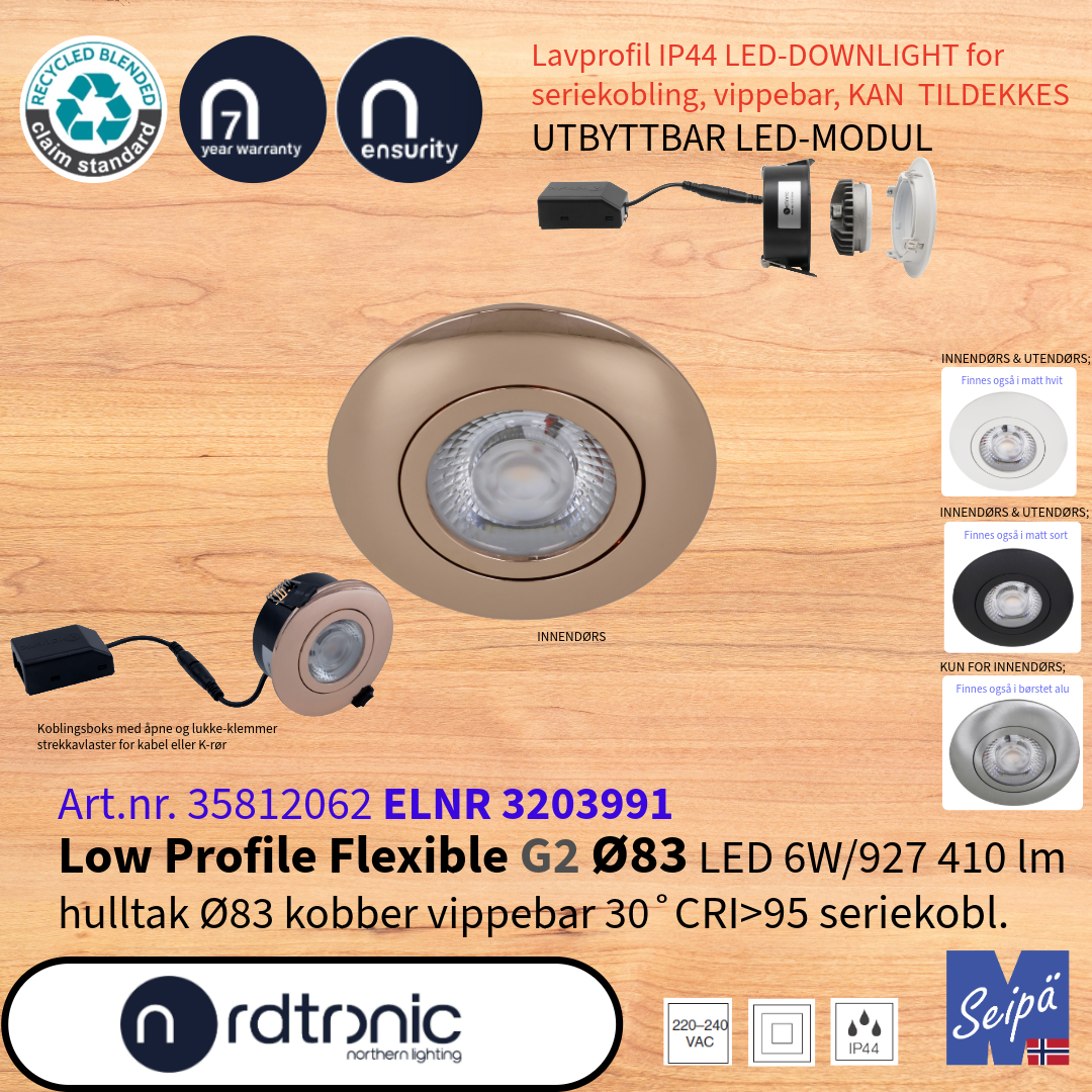 NORDTRONIC Low Profile Flexible G2 Ø83 for seriekobling LED IP44 Art nr 35812012-35812062