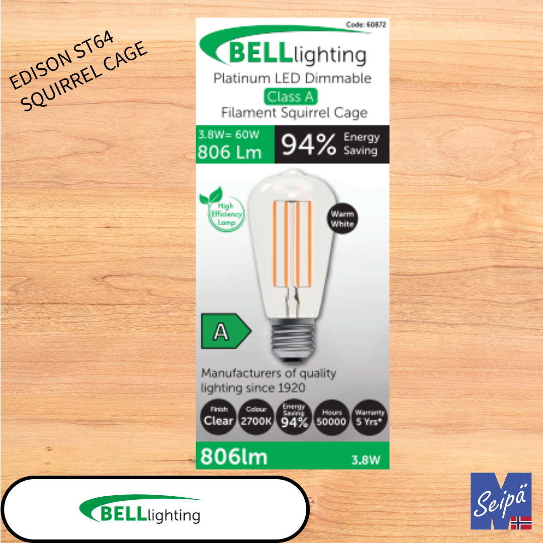 BELL LED-lyskilde EEK=A med skrusokkel, filament LED og klart glass 50.000 timer 5 års garanti