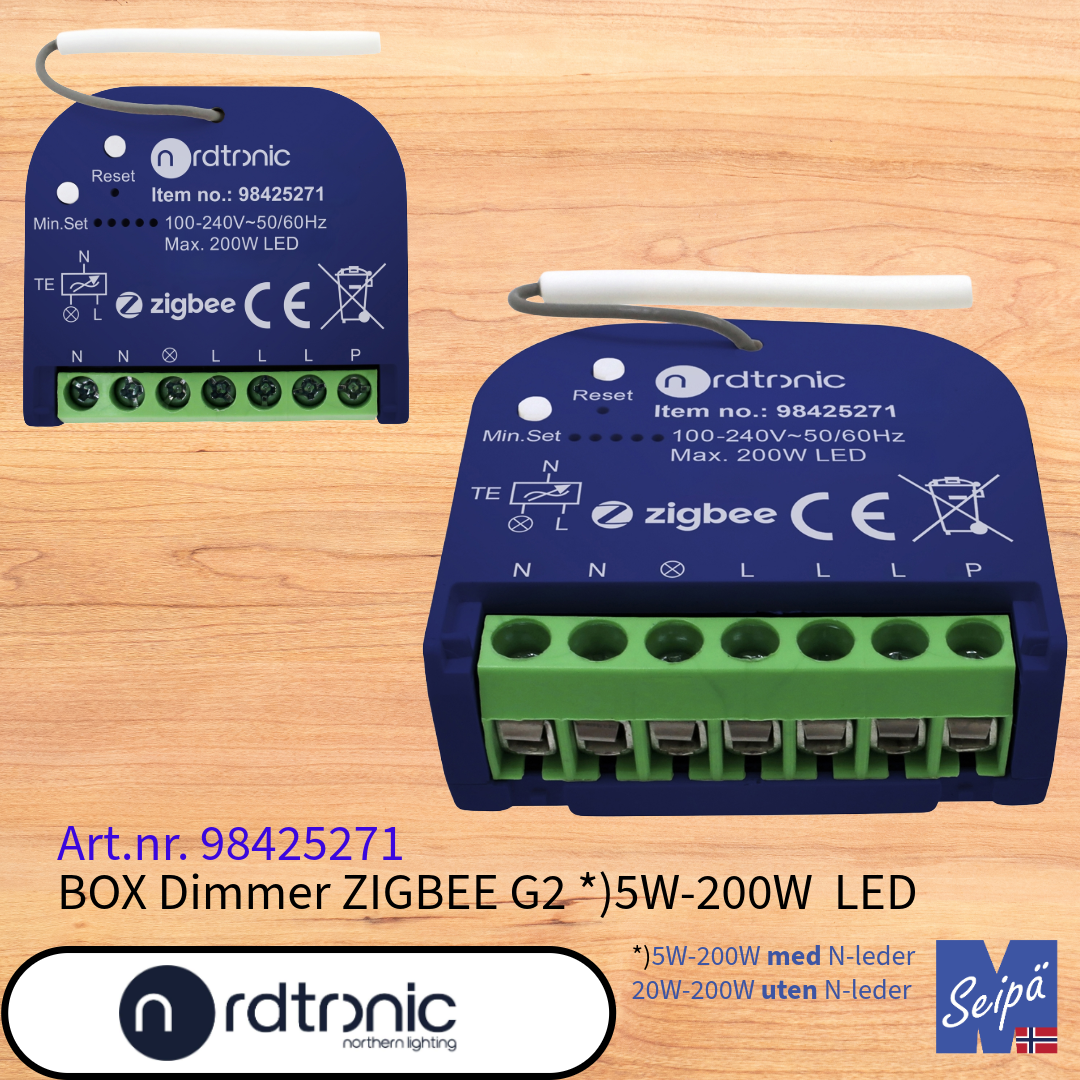 NORDTRONIC ZIGBEE Box Dimmer G2 for veggboks 5W-200W LED for plassering bak bryter Art nr 98425271