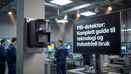 Professional header image for educational tutorial: PIR-detektor: Komplett guide til teknologi og industriell...