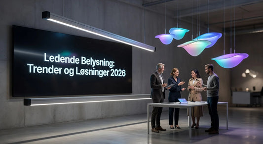 Professional header image for industry analysis: Ledende Belysning: Trender og Løsninger 2026
