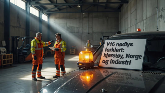 Professional header image for industry analysis: V16 nødlys forklart: kjøretøy, Norge og industri