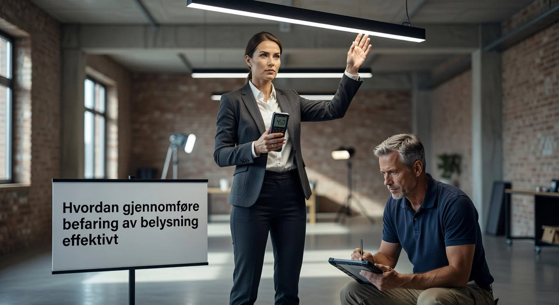 Professional header image for step-by-step guide: Hvordan gjennomføre befaring av belysning effektivt