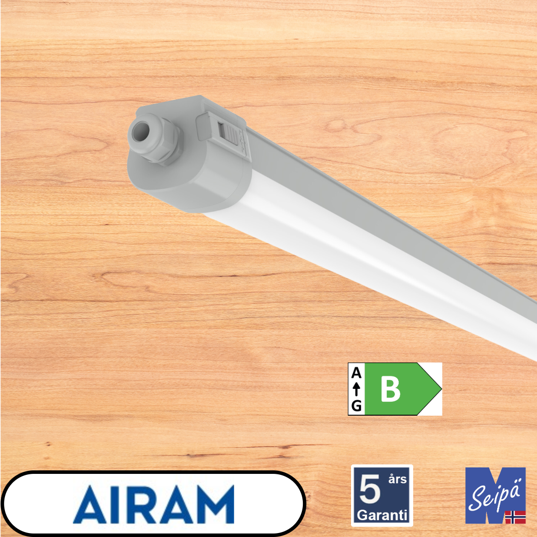 AIRAM INDUPROOF 1500 LED IP65 PC industri, gjennomkablet,  26W/33W/38W/45W PÅ/AV Art nr 4338606 ELNR 3320181