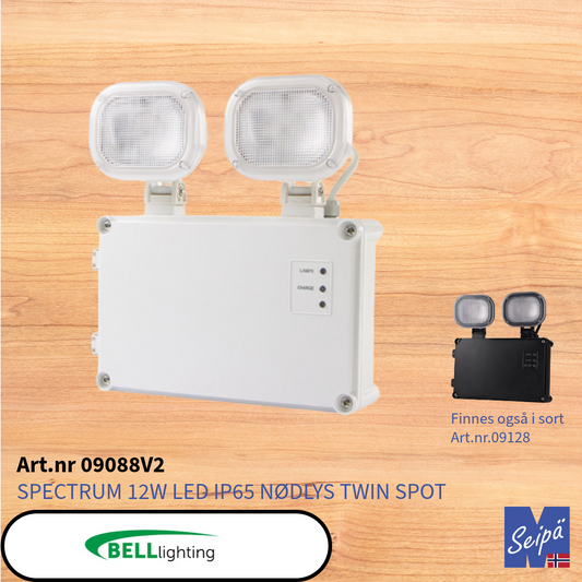 BELL Spectrum LED TWIN SPOT IP65 12W Nødlys m/selvtest Art nr 09088V2
