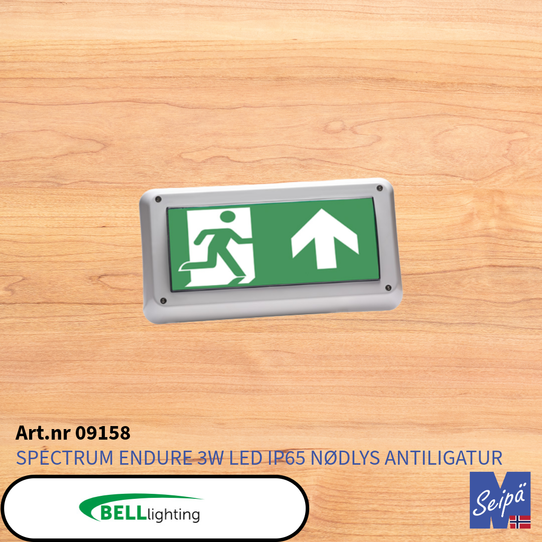 BELL Spectrum Endure LED Antiligatur IP65 3W Nødlys m/selvtest og piktogram "pil opp" Art nr 09158