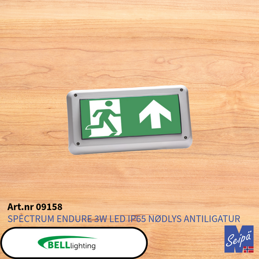 BELL Spectrum Endure LED Antiligatur IP65 3W Nødlys m/selvtest og piktogram "pil opp" Art nr 09158