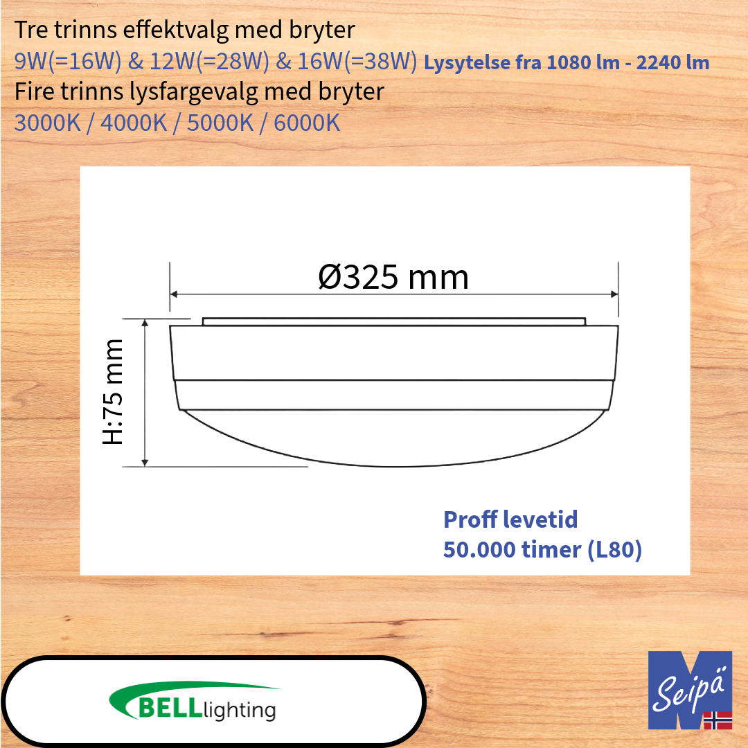 BELL AQUA CONNECT IP65 Bulkhead Hvit & Sort rund MultiLumen 9W-12W-16W 1.080-2.240 lm MultiKelvin 3K/4K/5K/6K tilbehør sort dekorring & sort hvit øyelokk & plug in nødlys-kit 3T selv-test & MW-sensor & fjernkontroll 50.000 timer 7 års garanti Art.nr.70200