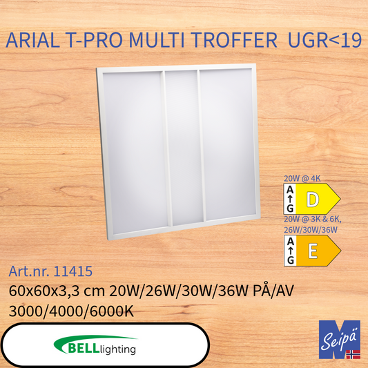 BELL ARIAL T-PRO TROFFER MULTI CCT LED-panel /830/840/860 CRI85 alt med multilumen og multikelvin Som tilvalg CASAMBI eller DALI