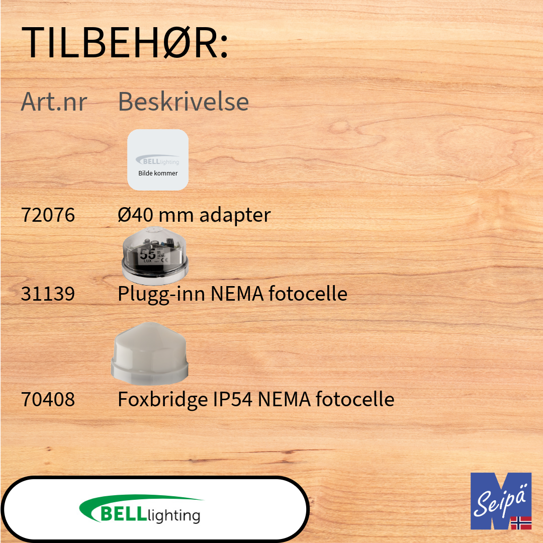 BELL CITYLINE REGO LED-veilys med 3-pins NEMA-sokkel MultiLumen MultiKelvin 15W-200W 2.505-34.200 lm 100.000 timer 8 års garanti Art.nr.72070-72071-72082-72073-72074-72075