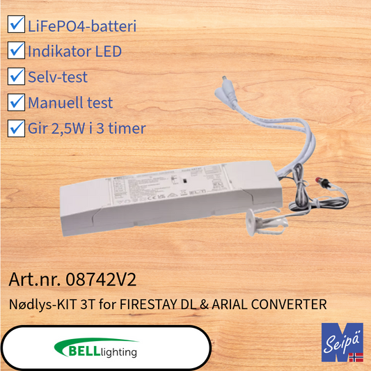 BELL Nødlys-kit for FIRESTAY DL & ARIEL Converter 2,5W m/selvtest Art nr 08742V2