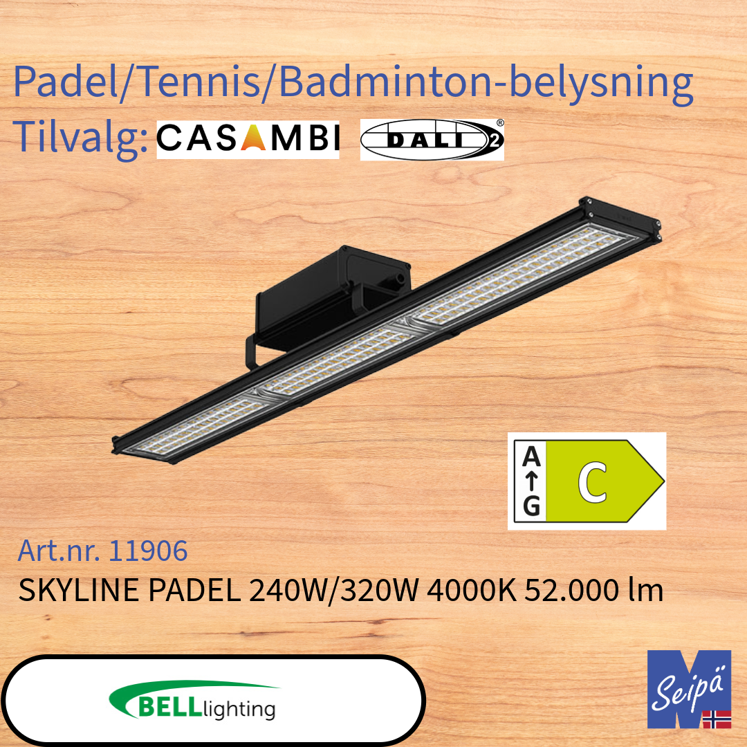 BELL SKYLINE PADEL MultiLumen LED-lyskaster 4000K Som tilvalg visir, takfeste, stolpetopp, CASAMBI eller DALI-2 Art.nr.11906
