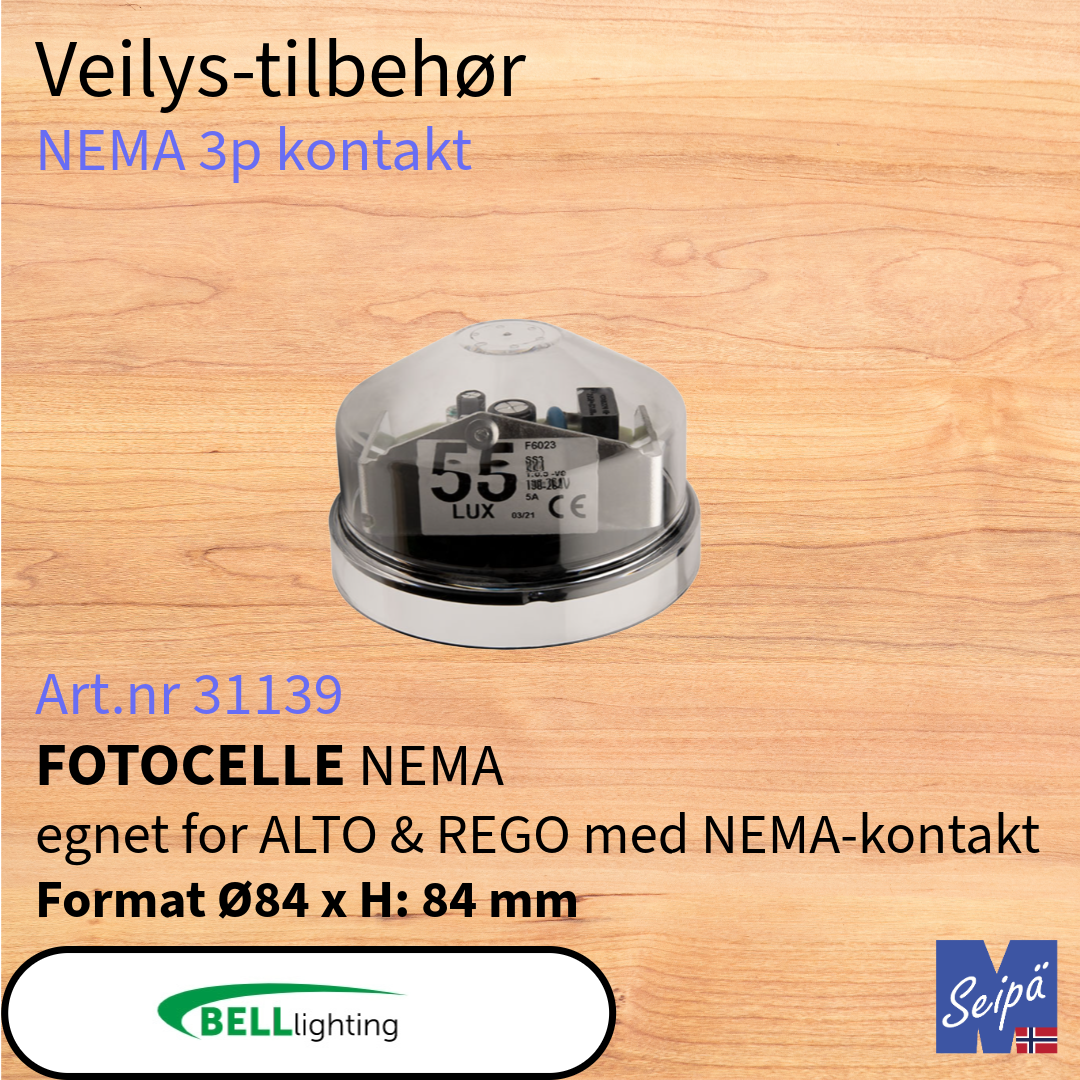 BELL NEMA 3-pin tilbehør for veilys med NEMA 3-pin kontakt Art.nr. 31139-70408