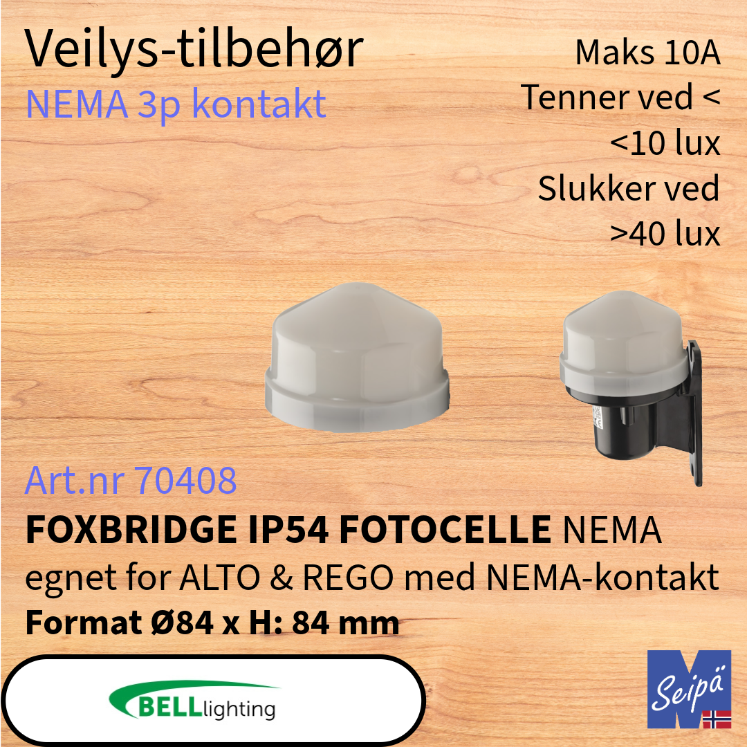 BELL NEMA 3-pin tilbehør for veilys med NEMA 3-pin kontakt Art.nr. 31139-70408