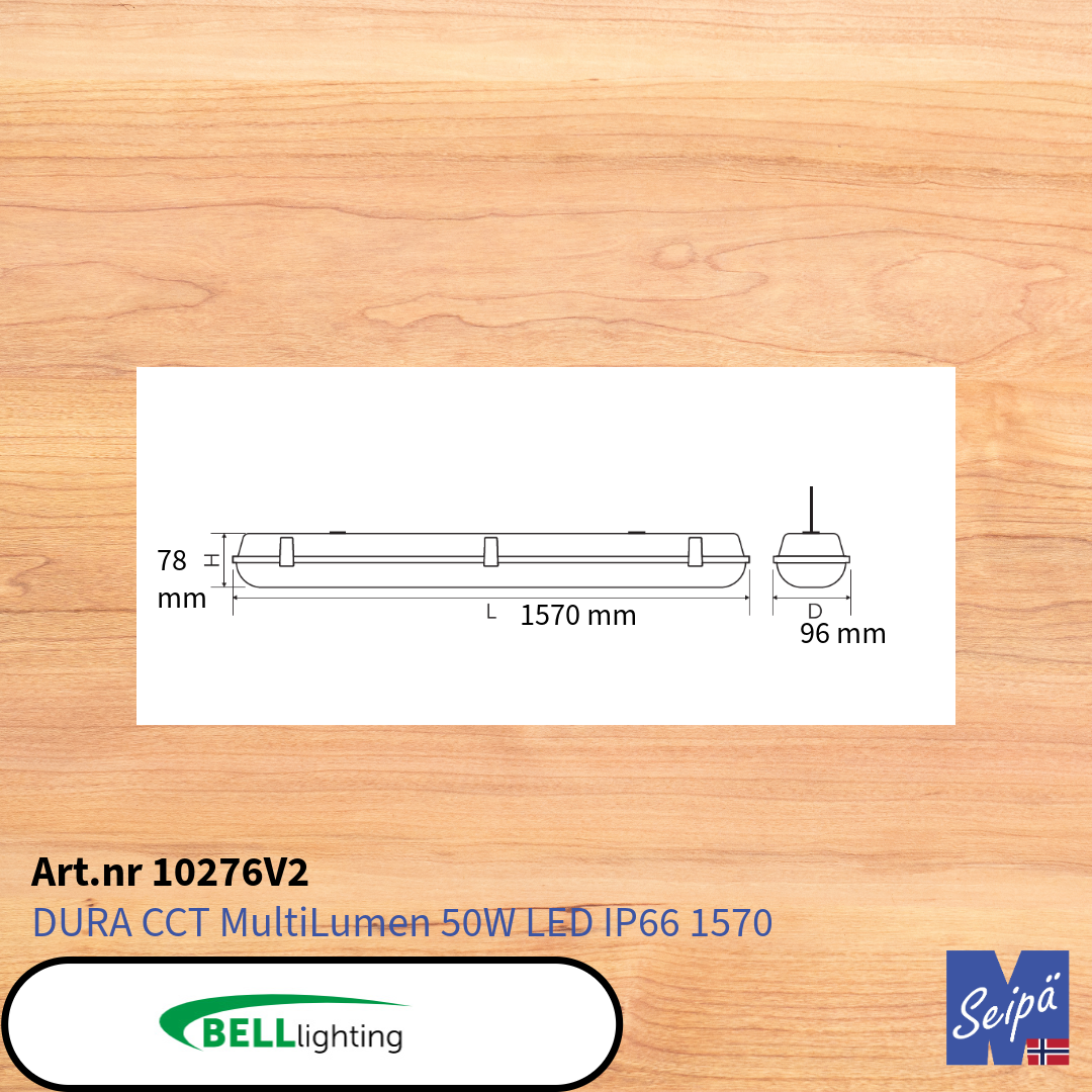 BELL DURA MULTI IP66 LED Polykarbonat /830/840/860 CRI85 alt med multilumen Som tilvalg sensor & nødlys