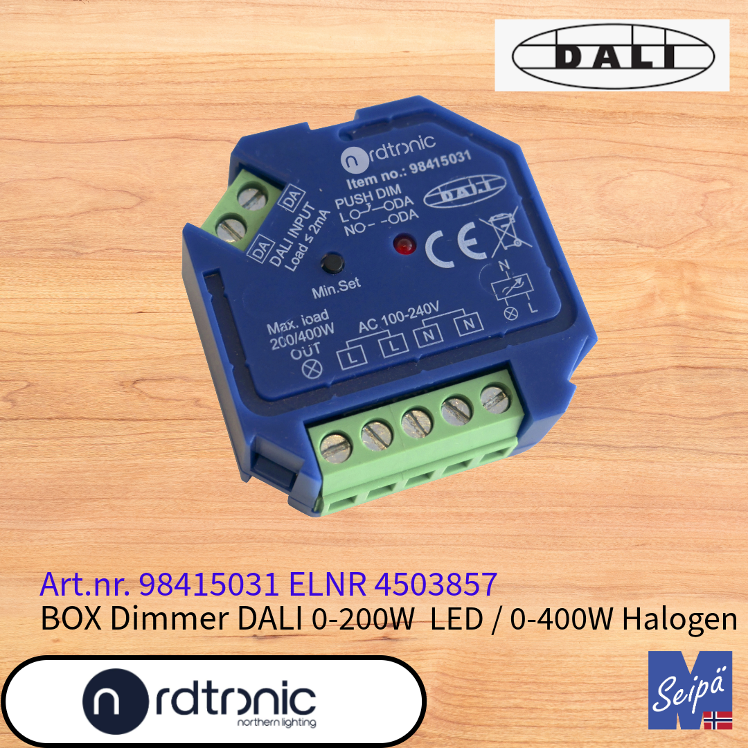 NORDTRONIC DALI Box dimmer for veggboks 200W LED / 400W halogen for plassering bak bryter Art nr 98415031