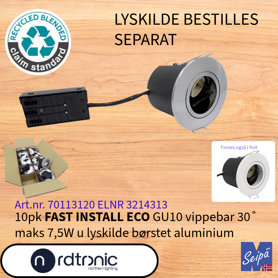 NORDTRONIC FAST INSTALL ECO GU10 uten LED-lyskilder LED Art nr 70111120-70111110