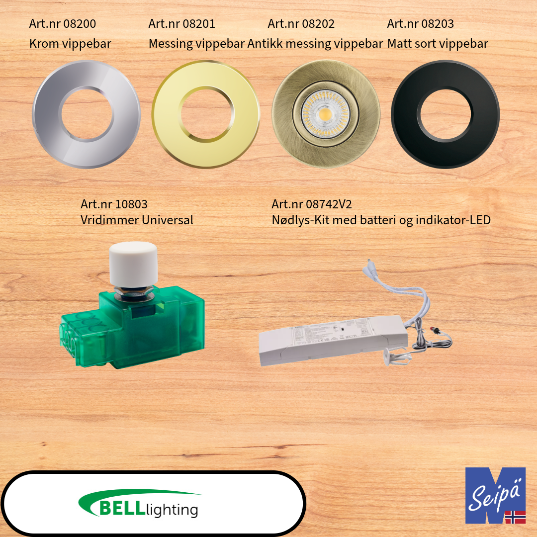 BELL FIRESTAY 5W/7W IP65 Hvit LED-downlight 2-trinn effektvalg 5W / 7W  4-trinn CCT /827/830/840/860 CRI85 Tilbehør frontringer og nødlys Art.nr.08190V2