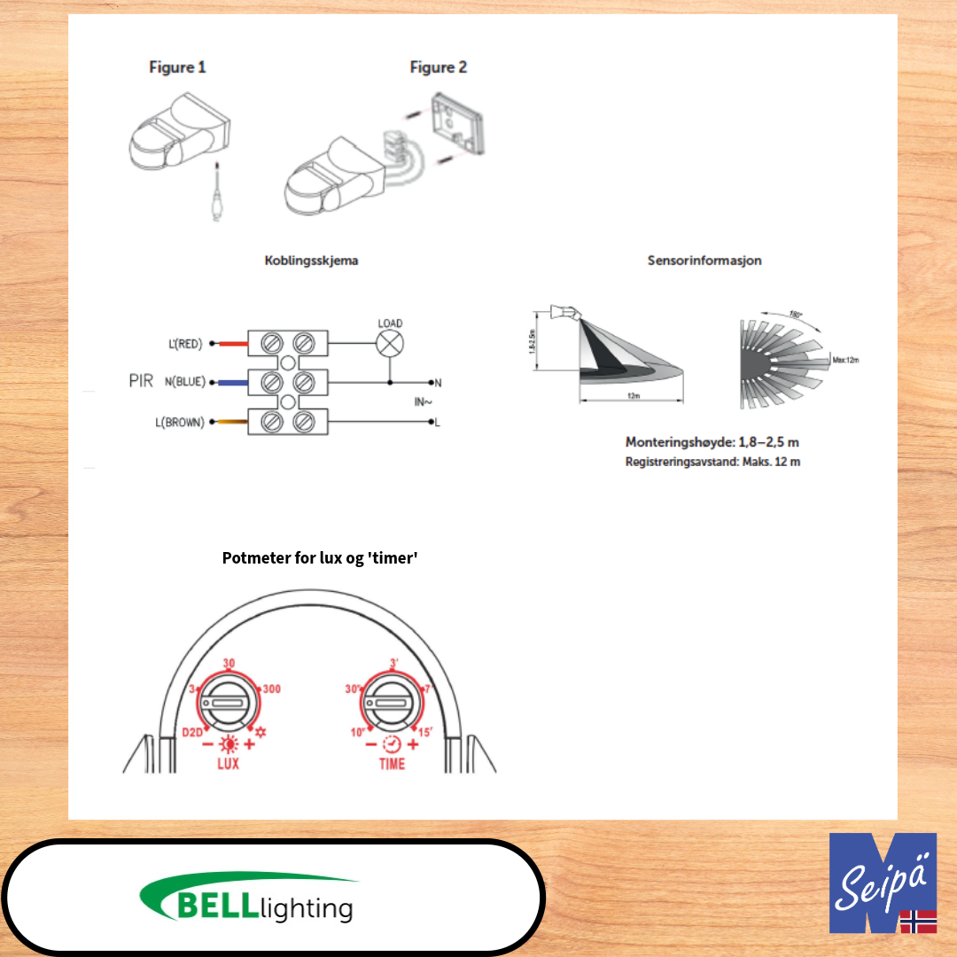 BELL sensor FOXBRIDGE IP65 PIR tak-veggmontering maks 300W LED utenpåliggende 5 års garanti Art nr 70403 (hvit) 70404 (sort)