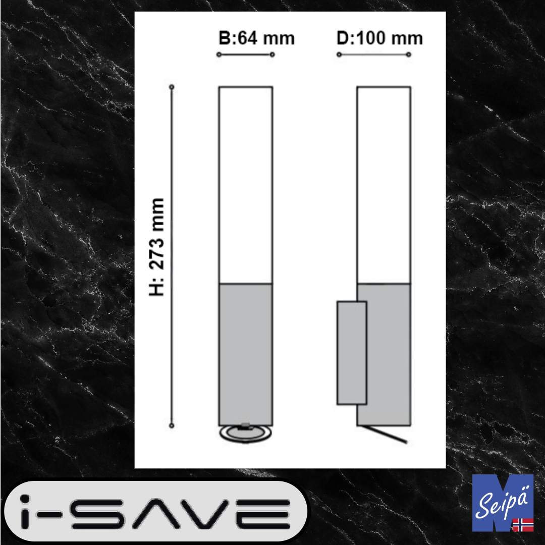 I-SAVE TUBE STICK IP44 krom / opal 1xE14 maks 40W med skjult stikk 1407S