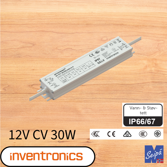 INVENTRONICS LED-DRIVER CV 12V IP66/IP67 30W 60W 150W 300W innendørs og utendørs