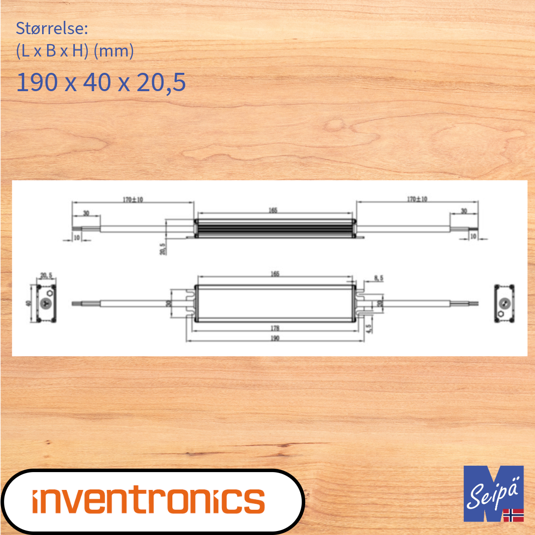 INVENTRONICS LED-DRIVER CV 12V IP66/IP67 30W 60W 150W 300W innendørs og utendørs