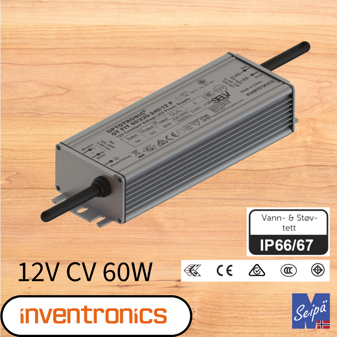 INVENTRONICS LED-DRIVER CV 12V IP66/IP67 30W 60W 150W 300W innendørs og utendørs