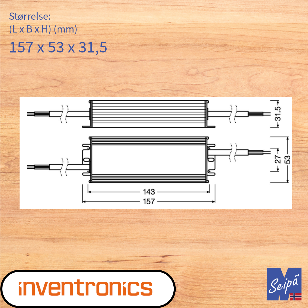 INVENTRONICS LED-DRIVER CV 12V IP66/IP67 30W 60W 150W 300W innendørs og utendørs