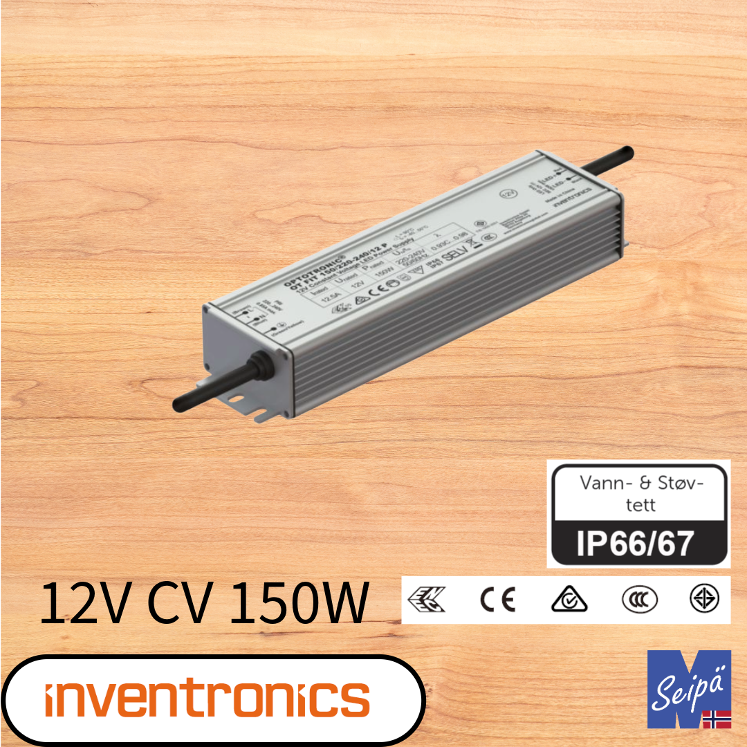 INVENTRONICS LED-DRIVER CV 12V IP66/IP67 30W 60W 150W 300W innendørs og utendørs