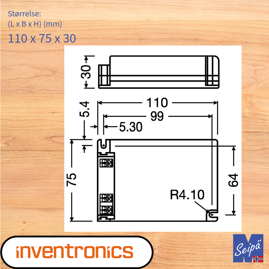 INVENTRONICS LED-DRIVER Fasedim CV 24V IP20 36W 75W 150W innendørs