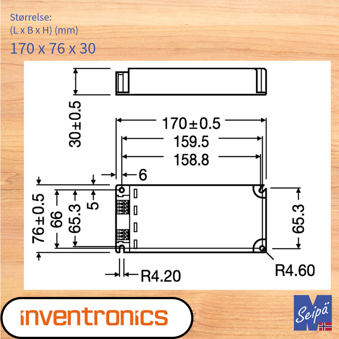 INVENTRONICS LED-DRIVER Fasedim CV 24V IP20 36W 75W 150W innendørs