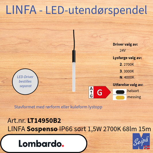 LOMBARDO LED-stavformet LINFA-serien 80 120 160 2700K 3000K 4000K CC & CV