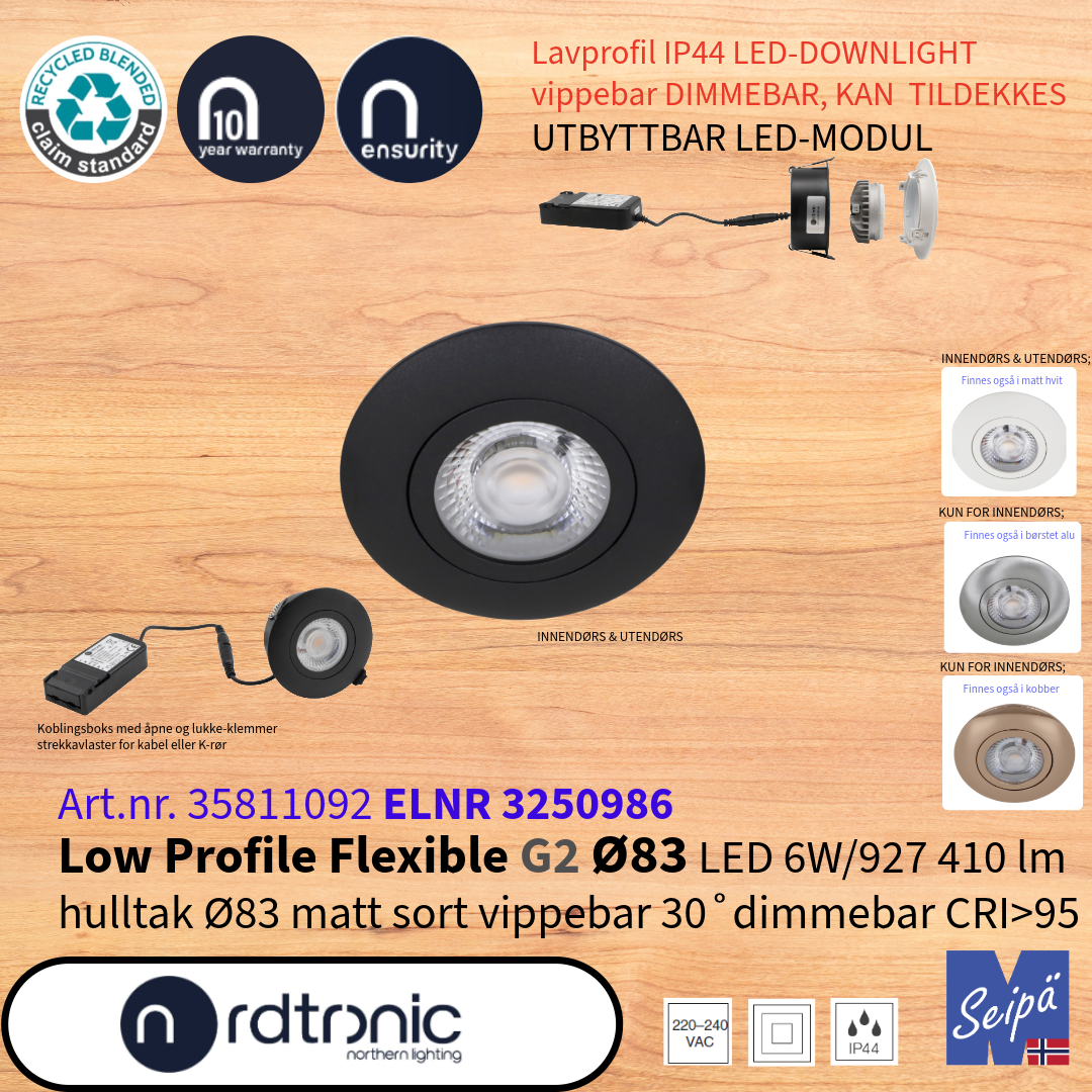 NORDTRONIC Low Profile Flexible G2 Ø83 Direktekoblet LED-Driver LED IP44 Art nr 35811012-35811094