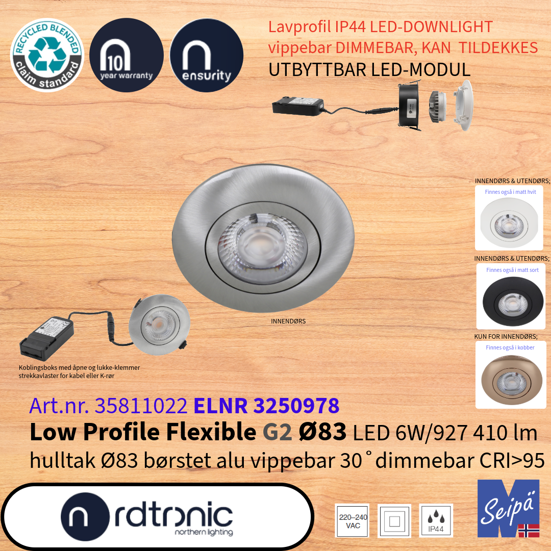 NORDTRONIC Low Profile Flexible G2 Ø83 Direktekoblet LED-Driver LED IP44 Art nr 35811012-35811094