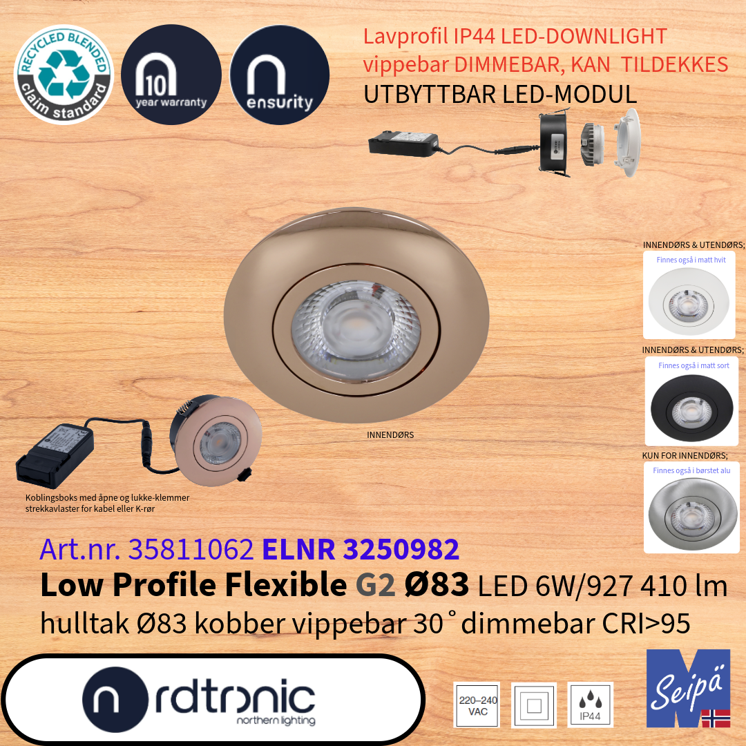 NORDTRONIC Low Profile Flexible G2 Ø83 Direktekoblet LED-Driver LED IP44 Art nr 35811012-35811094