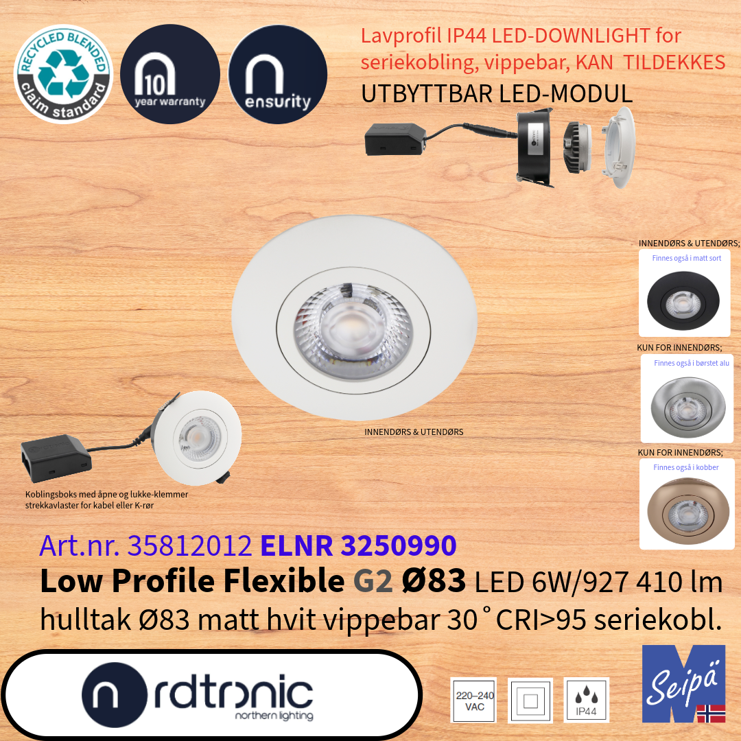 NORDTRONIC Low Profile Flexible G2 Ø83 for seriekobling LED IP44 Art nr 35812012-35812062