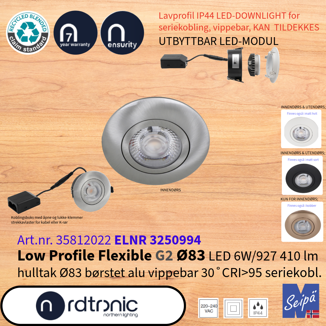 NORDTRONIC Low Profile Flexible G2 Ø83 for seriekobling LED IP44 Art nr 35812012-35812062