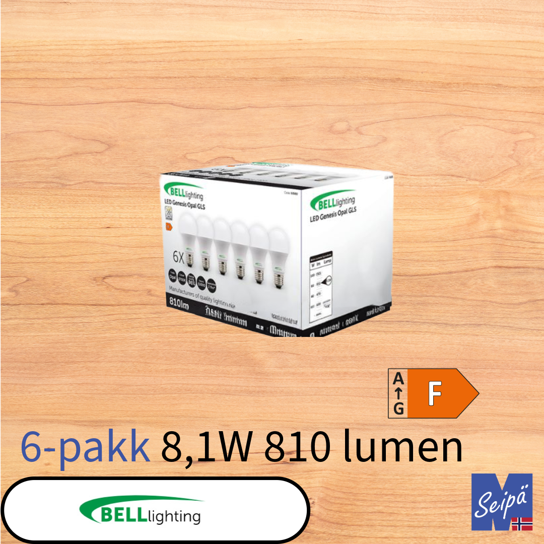 BELL LED-lyskilde GENESIS A60 normal hvit, 6-pakk EEK= F med skrusokkel, LED og hvitt glass 15.000 timer 2 års garanti Art.nr. 60980