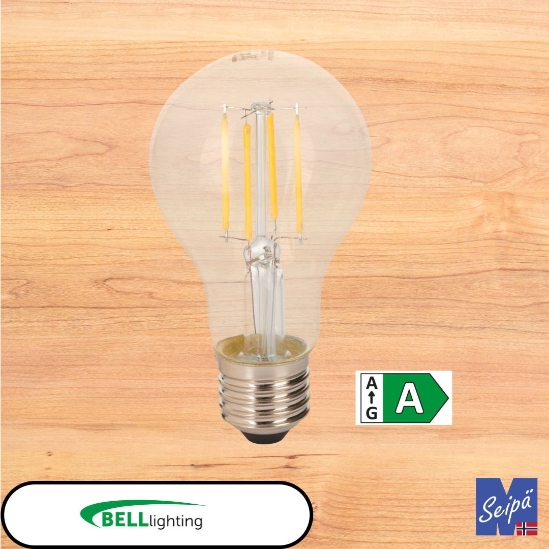 BELL LED-lyskilde EEK=A med skrusokkel, filament LED og klart glass 50.000 timer 5 års garanti
