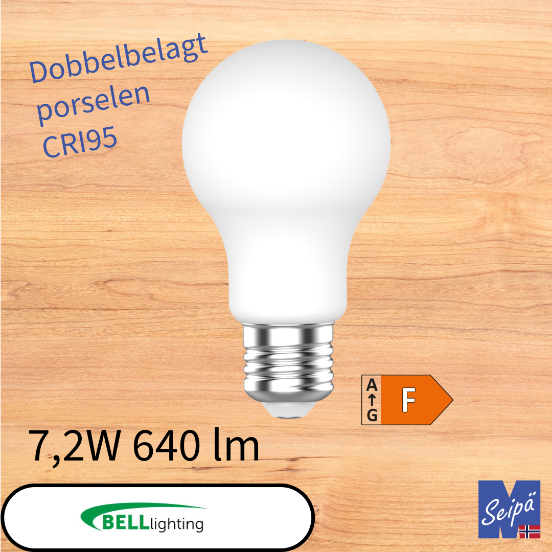 BELL LED-lyskilde Porselen Dobbelbelagt hvit EEK= F med skrusokkel, LED og hvitt glass 15.000 timer 2 års garanti Art.nr. 61046 61047 61048 61049