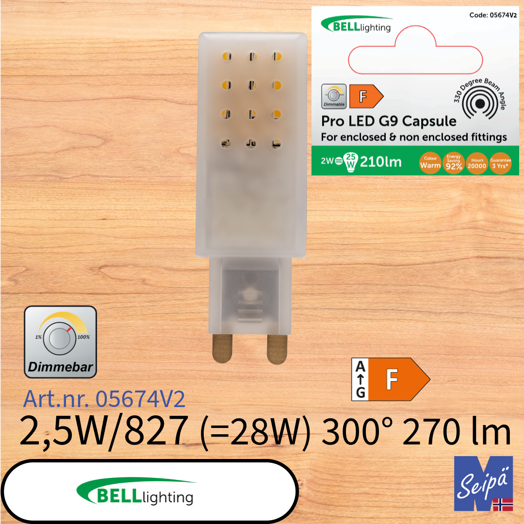 BELL LED-lyskilde G9-kapsel 230V / G4-kapsel 12V LED 2200K 2700K 4000K Art.nr. 05645 05674V2 60043V2 61042 61043 61044 61045 60227 60226