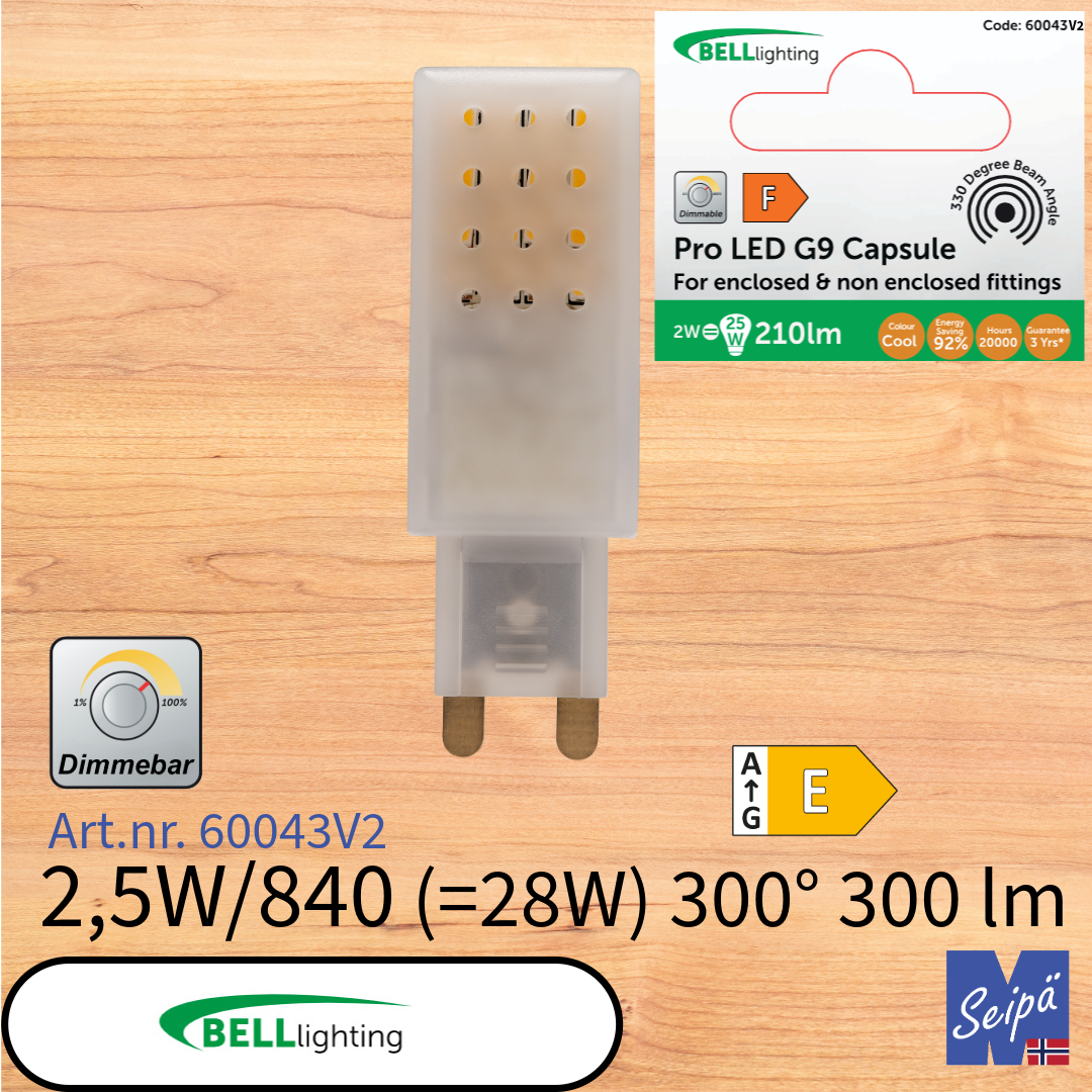 BELL LED-lyskilde G9-kapsel 230V / G4-kapsel 12V LED 2200K 2700K 4000K Art.nr. 05645 05674V2 60043V2 61042 61043 61044 61045 60227 60226