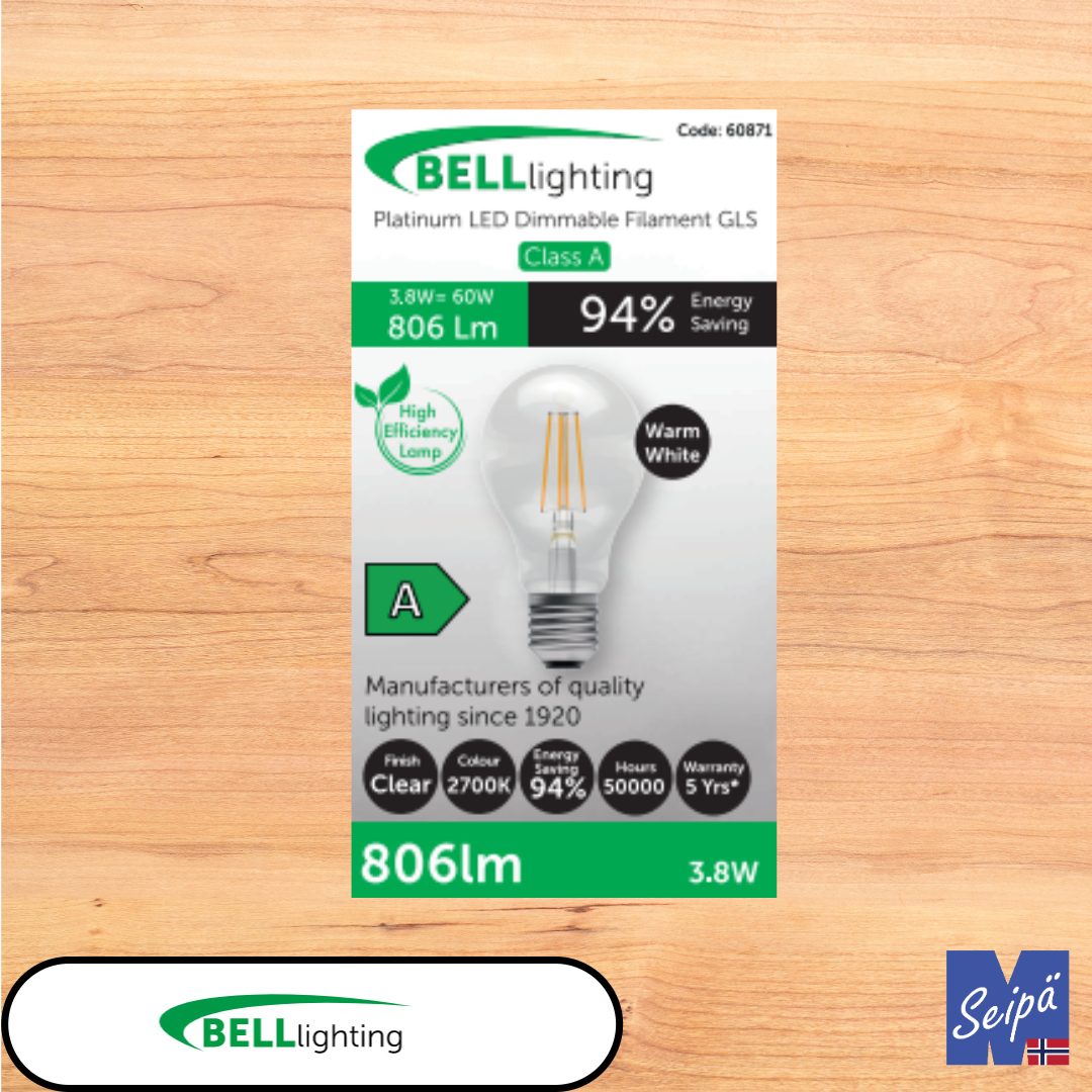 BELL LED-lyskilde EEK=A med skrusokkel, filament LED og klart glass 50.000 timer 5 års garanti