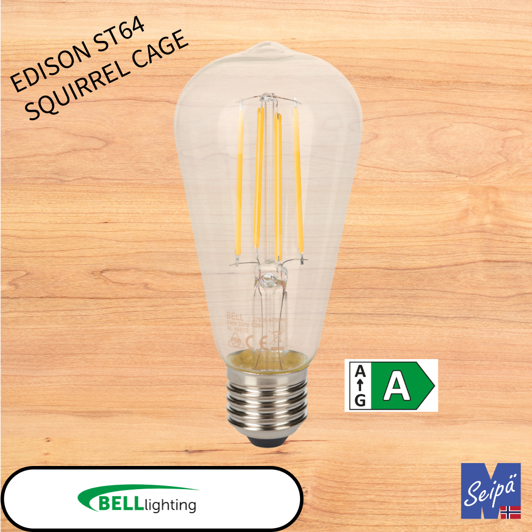 BELL LED-lyskilde EEK=A med skrusokkel, filament LED og klart glass 50.000 timer 5 års garanti