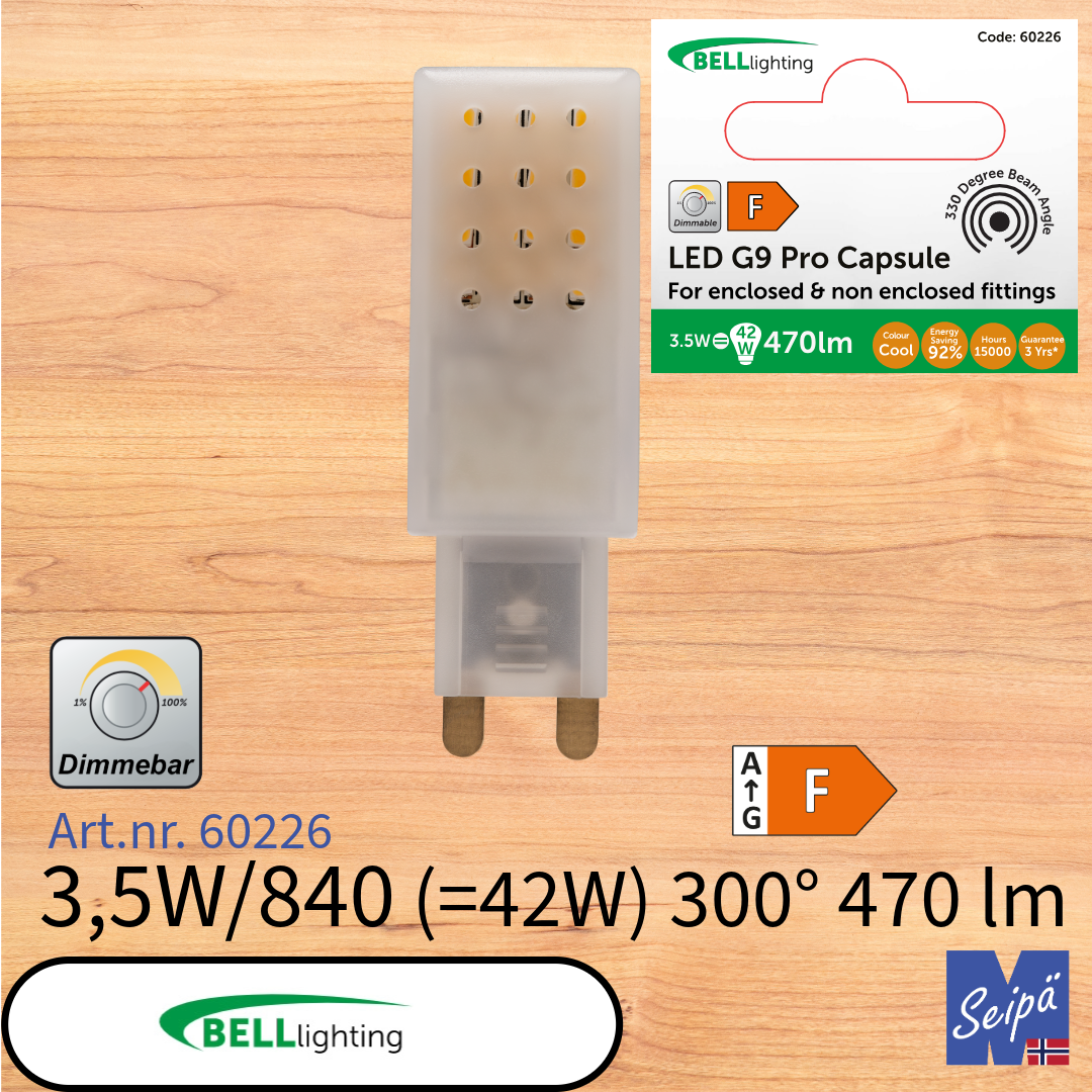 BELL LED-lyskilde G9-kapsel 230V / G4-kapsel 12V LED 2200K 2700K 4000K Art.nr. 05645 05674V2 60043V2 61042 61043 61044 61045 60227 60226