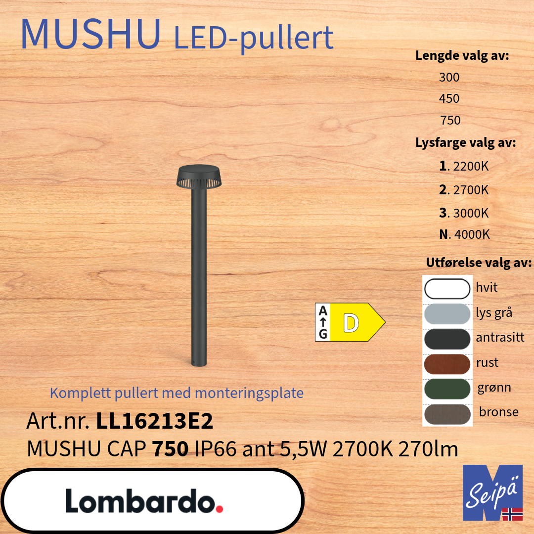LOMBARDO LED-pullert MUSHU-serien 300 450 750 2200K 2700K 3000K 4000K med festebase